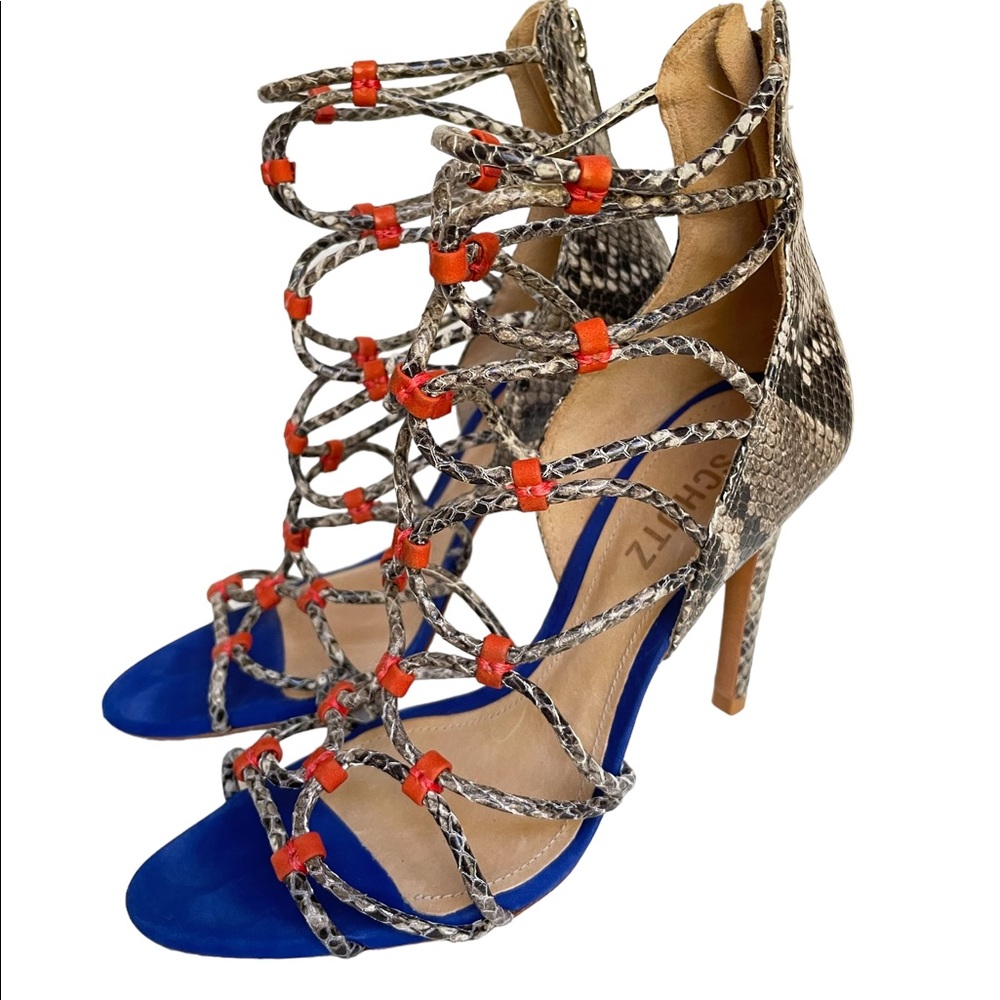 Schutz Strappy Vegan Leader Womens Sz 8 Multicolor Heels